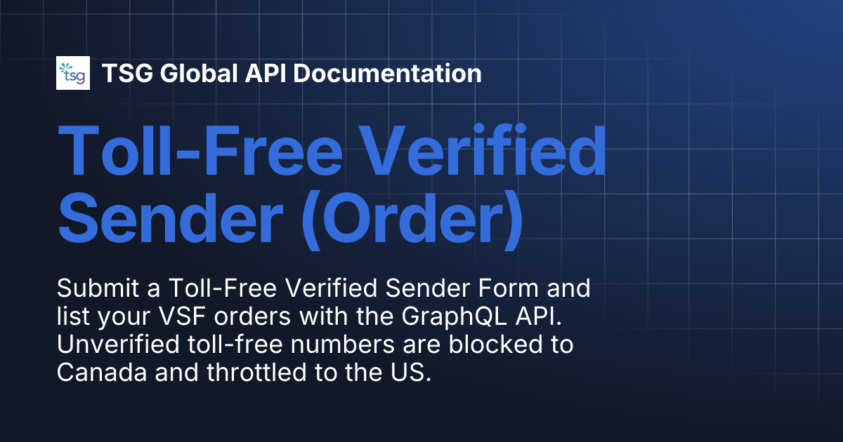 Toll-Free Verified Sender (Order) | TSG Global API Documentation